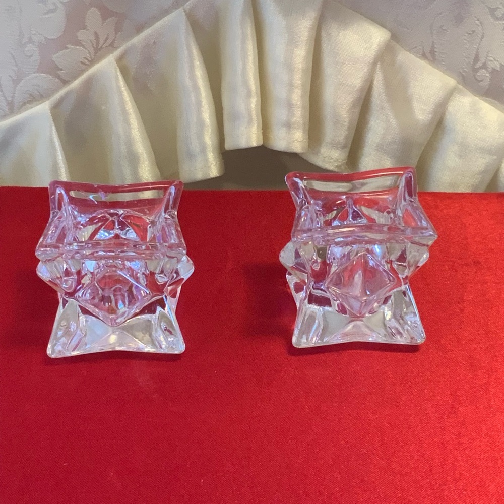 8 CRYSTAL GLASS TAPER CANDEL STICK HOLDERS